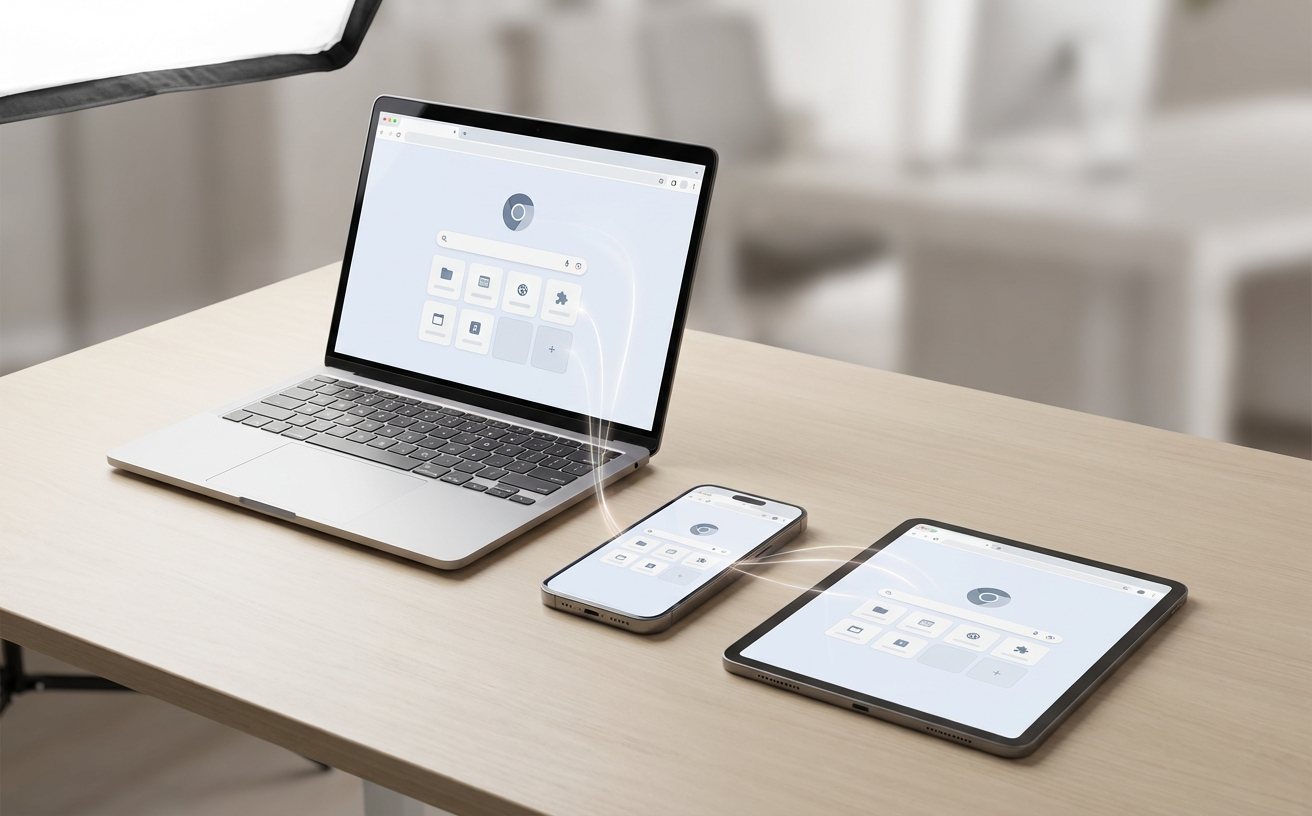 Chrome智能功能界面与移动端跨设备同步演示